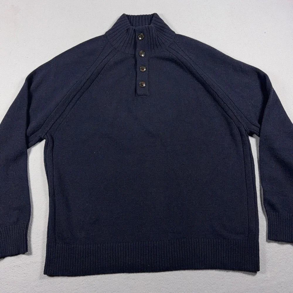 Banana‎ Republic Button Sweater Men XL Mock Neck Blue Italian Yarn Minimalist